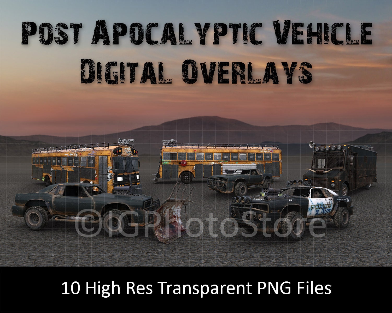 Post Apocalyptic Car Digital Overlays Zombie Hunter Van and Etsy
