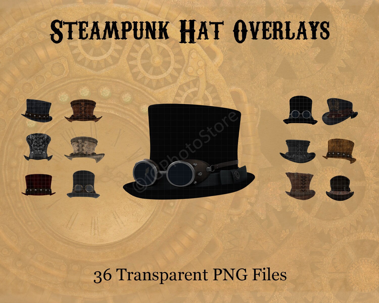 Steampunk Hat Digital Overlays, Steampunk Costume, Vintage Hats for Composite Portraits, Scrapbooking, Junk Journals, Digital Art & Design
