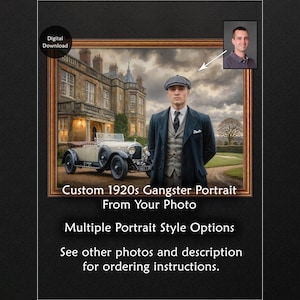 Custom 1920s British Gangster Portrait from Photo, Gift for Him, Boyfriend, Husband or Dad