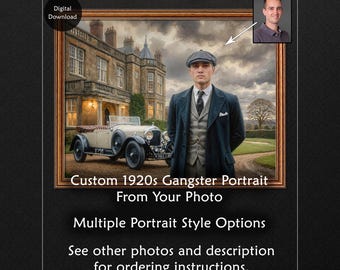 Custom 1920s British Gangster Portrait from Photo, Gift for Him, Boyfriend, Husband or Dad