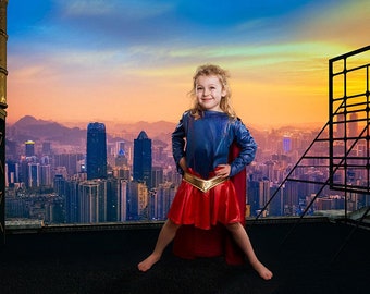 Telón de fondo de superhéroe, fondo digital en la azotea, fondo de superhéroe, telón de fondo digital de cosplay para superhéroe