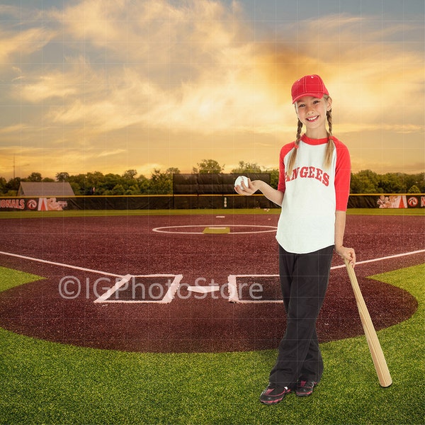 Baseball Field at Sunset Digital Backdrop, Softball Portrait Digital Background, Sports Photography Backgrounds