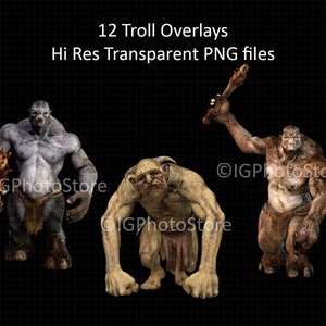 Troll Digital Overlays, Transparent PNG Trolls, Fantasy Creature Overlay, Composite Photography, Scrapbooking, Halloween Monster Clipart