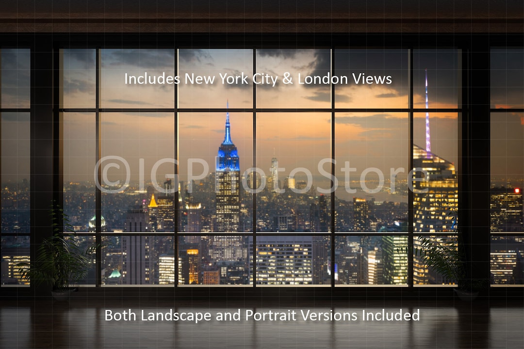 City View Through Window, Digital Backdrop, Business Portrait