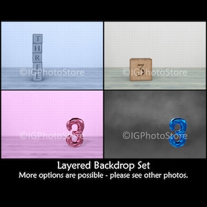 3rd Birthday Layered Digital Backdrop Set, Three / 3 Year Old Digital Backdrops, Third Birthday Digital Studio Prop for Composite Photos