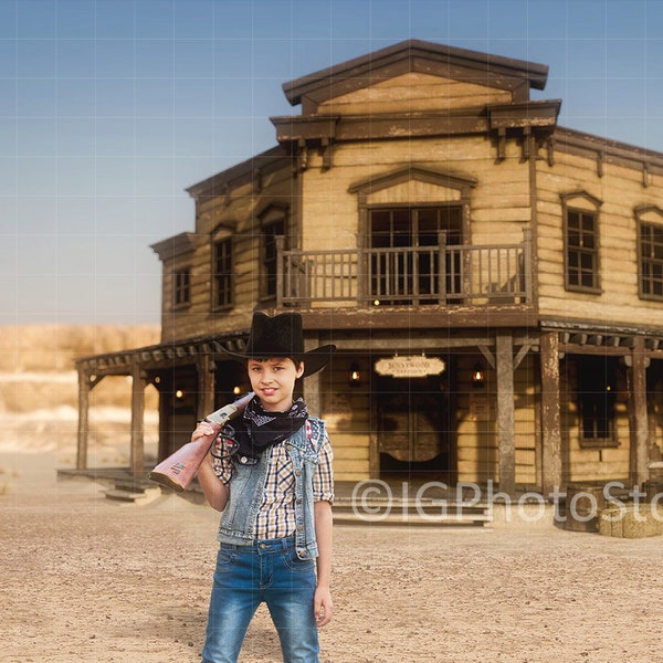 Wild West Saloon Digital Backdrop, Old Western Town, Cowboy Digital Background, Old Time Saloon in the Desert with Mountains