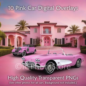 10 Pink Car Digital Overlays, Doll Car, Vintage Convertible Sports Car, Dolly Car PNG Clipart, Composite Photography, Graphic Design