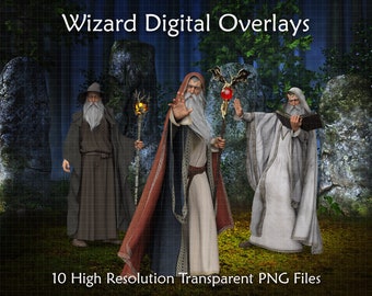 Wizard Clipart, Fantasy Sorcerer Warlock Character Digital Overlays, Stock Images for Book Cover Design, RPG DnD Game Art, Transparent PNG