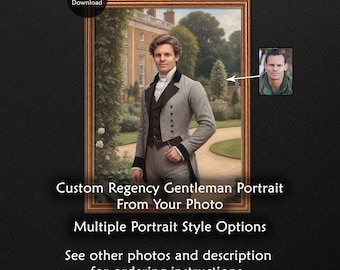 Custom Regency Costume Portrait for Men, Created From Photo, Digital Download