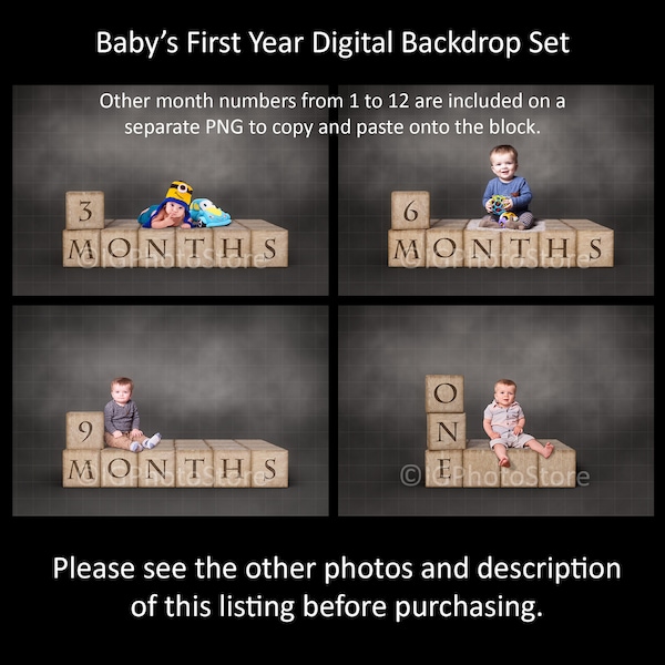 Baby's First Year Layered Digital Backdrops, 3 6 9 12 Months, Month Milestone, One Year Baby Portrait Backgrounds, Babies Photo Studio Props