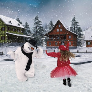 Snowman Digital Backdrop, Dancing Snowman, Winter Background, Christmas Backdrop, Composite Photography Backdrop For Kids