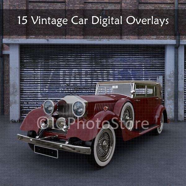 Vintage Car Digital Overlays, Retro Cars, Old Automobile Clipart, PNG Overlays, Composite Photos, Digital Art