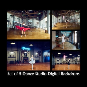 5 Dance Studio Digital Backdrops, Dance School Background Bundle for Composite Portraits, Ballet Dancer Portrait Photoshop Template
