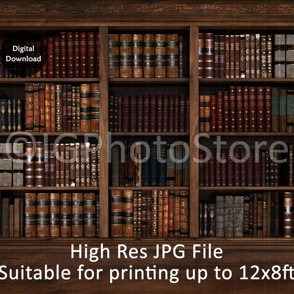 Printable Library Photography Background, Printable Bookcase Backdrop for Portrait Photographers, Library Photo Studio Backdrop