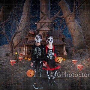 Creepy Halloween House Digital Backdrop, Haunted House Digital Background for Halloween Composite Photos, Spooky Fall Backdrop
