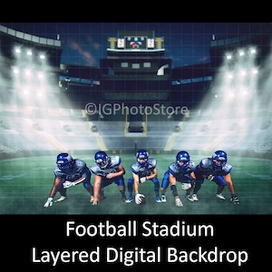American Football Stadium Layered Digital Backdrop, Football Field Digital Background, Floodlit Sports Arena, Sports Portrait Background