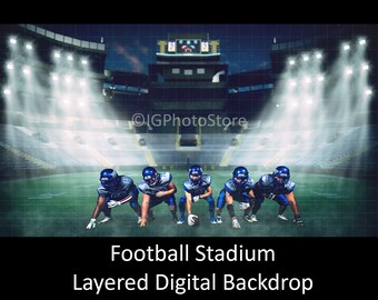 American Football Stadium Layered Digital Backdrop, Football Field Digital Background, Floodlit Sports Arena, Sports Portrait Background