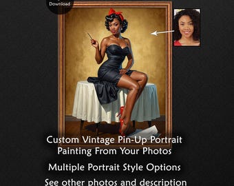 Custom Vintage Pin-Up Portrait, Personalized Photo to Painting (Digital Download)