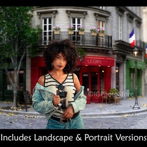 Paris Cafe Digital Backdrops, French Cafe in Parisian Street, Composite Portrait Photography Backgrounds