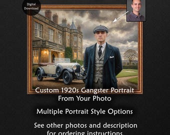 Custom 1920s British Gangster Portrait from Photo, Gift for Him, Boyfriend, Husband or Dad