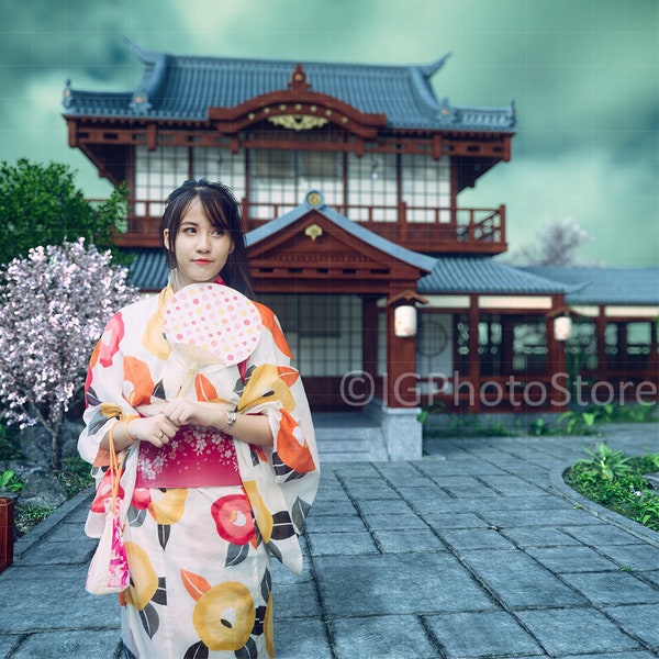 Japanese House Digital Backdrop, Asian Portrait Digital Background, Japanese Garden, Composite Photography Backdrop, Cosplay Backdrop