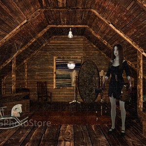 Halloween Background, Halloween Backdrop, Creepy Attic Background, Photoshop Backdrop, Spooky Digital Backdrop, Haunted House Backdrop