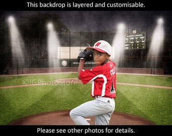 Baseball Digital Backdrop, Digital Background, High School Baseball Field, Sports Background for Composite Photography