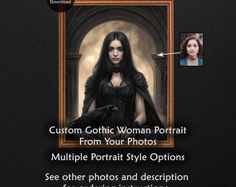Custom Gothic Woman Portrait from Photo, Personalized Printable Art Gift