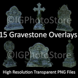 15 Gravestone Digital Overlays, Transparent PNG Tombstones, Graveyard Clipart for Gothic Composite Photos, Digital Art, Scrapbooking