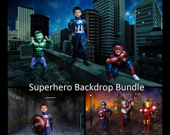 Bundle de fond numérique super héros, jeu de toile de fond héros de bandes dessinées, décors numériques de super héros, Collection de toile de fond Photoshop