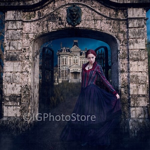 Abandoned Victorian House Digital Backdrop, Creepy Old Mansion Gate, Cosplay Composite Portrait Digital Background