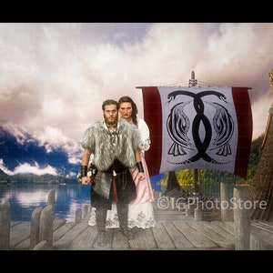 Viking Longboat at Pier Digital Background, Viking Digital Backdrop, Viking Cosplay Photography Background