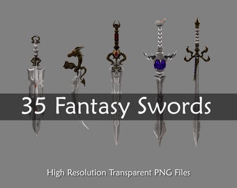 Superposiciones PNG de espadas de fantasía, imágenes prediseñadas de armas medievales (descarga digital)