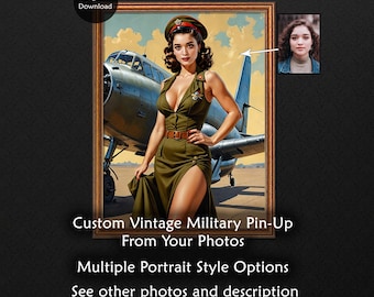 Retro Military Pinup Portrait From Photo, Personalized Vintage Art (Digital Download)