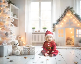 Baby First Christmas Digital Backdrop, Festive White Holiday Background for Babies and Small Children