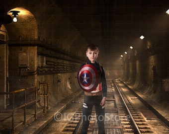 Underground Subway Tunnel Digital Backdrop, Superhero Cosplay Background, Railway Train Track, Tube Tunnel, Urban Backdrop