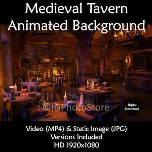 Cozy Medieval Tavern Animated Background for Video Streaming Twitch Overlay Vtuber TikTok Zoom Google Meet Virtual Meeting Seamless Loop
