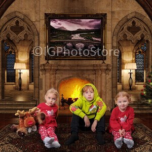 Christmas Digital Background, Xmas Family Portrait Backdrop, Gothic Christmas Backdrop, Fireside Portrait Background, Christmas Tree