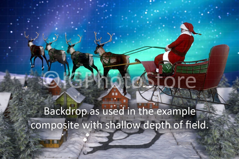 Xmas Backdrop for Kids Composite Photography Christmas Digital Background Ride in Sleigh with Santa Digital Backdrop Flying Sleigh Ride