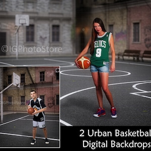 Urban Basketball Digital Backdrops, City Basketball Court Digital Background, Sports Backgrounds, Senior Portrait Backdrops