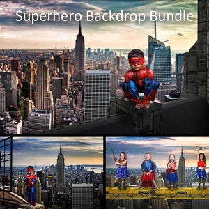 Superhero Backdrop Bundle, New York Rooftop Backdrop Set, Comic Super Hero Digital Backgrounds, Compositing Digital Backdrops Collection