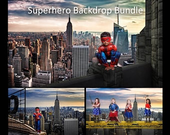 Superhero Backdrop Bundle, New York Rooftop Backdrop Set, Comic Super Hero Digital Backgrounds, Compositing Digital Backdrops Collection