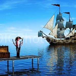 Pirate Digital Backdrop, Pirate Background, Digital Backgrounds, Pirate Ship Backdrop, Kids Fantasy Portrait Background, Pirates Treasure