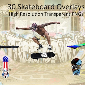 30 Skateboard Digital Overlays, High Resolution Transparent PNG Skateboard Overlay, Skateboard Clipart for Composite Photos and Digital Art