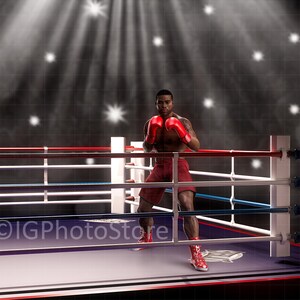 Boxing Ring or Wrestling Ring Digital Backdrop, Sports Background for Composite Portrait Photography, Floodlit Boxing / Wrestling Backdrop