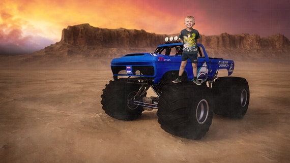 Monster Truck In Wuste Digitale Kulisse Digitaler Hintergrund Etsy