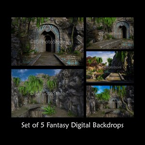 Fantasy Tomb Entrance Digital Backdrops, Cave Raider Cosplay Photography Backgrounds