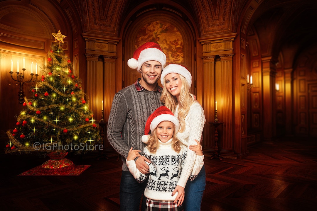 Christmas Digital Backdrop, Christmas Family Portrait Background