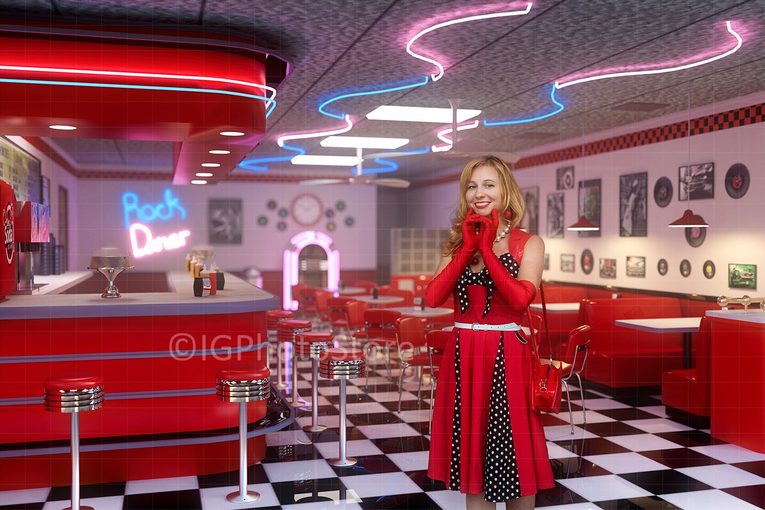 Retro American Diner Digital Backdrop 1950s Vintage Digital Etsy UK