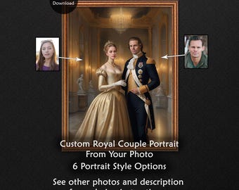 Printable Custom Royal Couple Portrait, Gift for Couple, Digital Painting